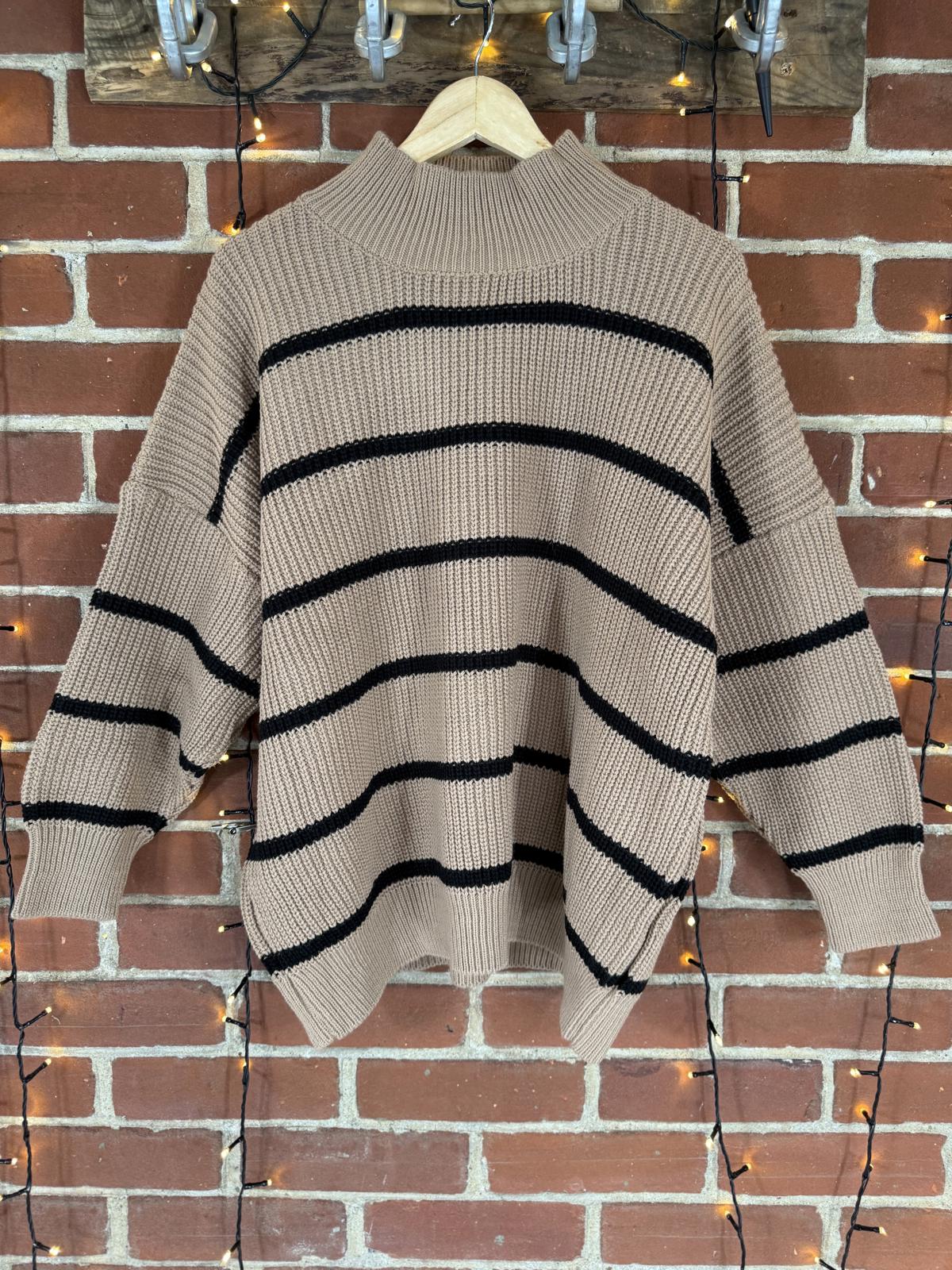 JQ Camel Black Stripe Balloon Sleeve Jumper – Oversized Knit (BNWT) #83