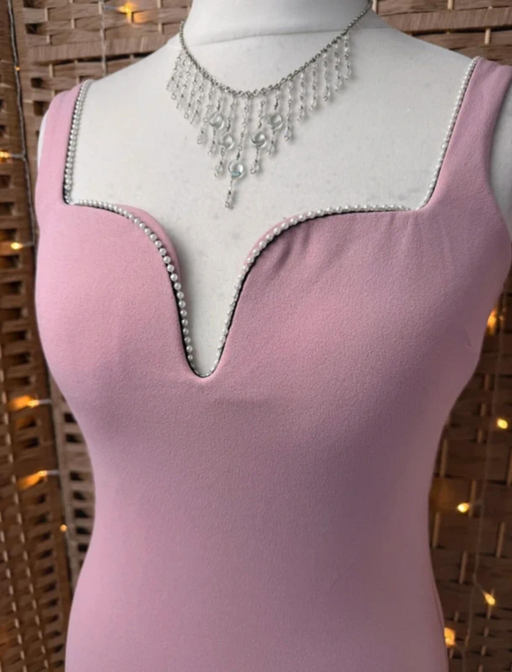 Quiz Dusky Pink Maxi Dress UK 10 Pearl Trim V Neck Occasion Gown