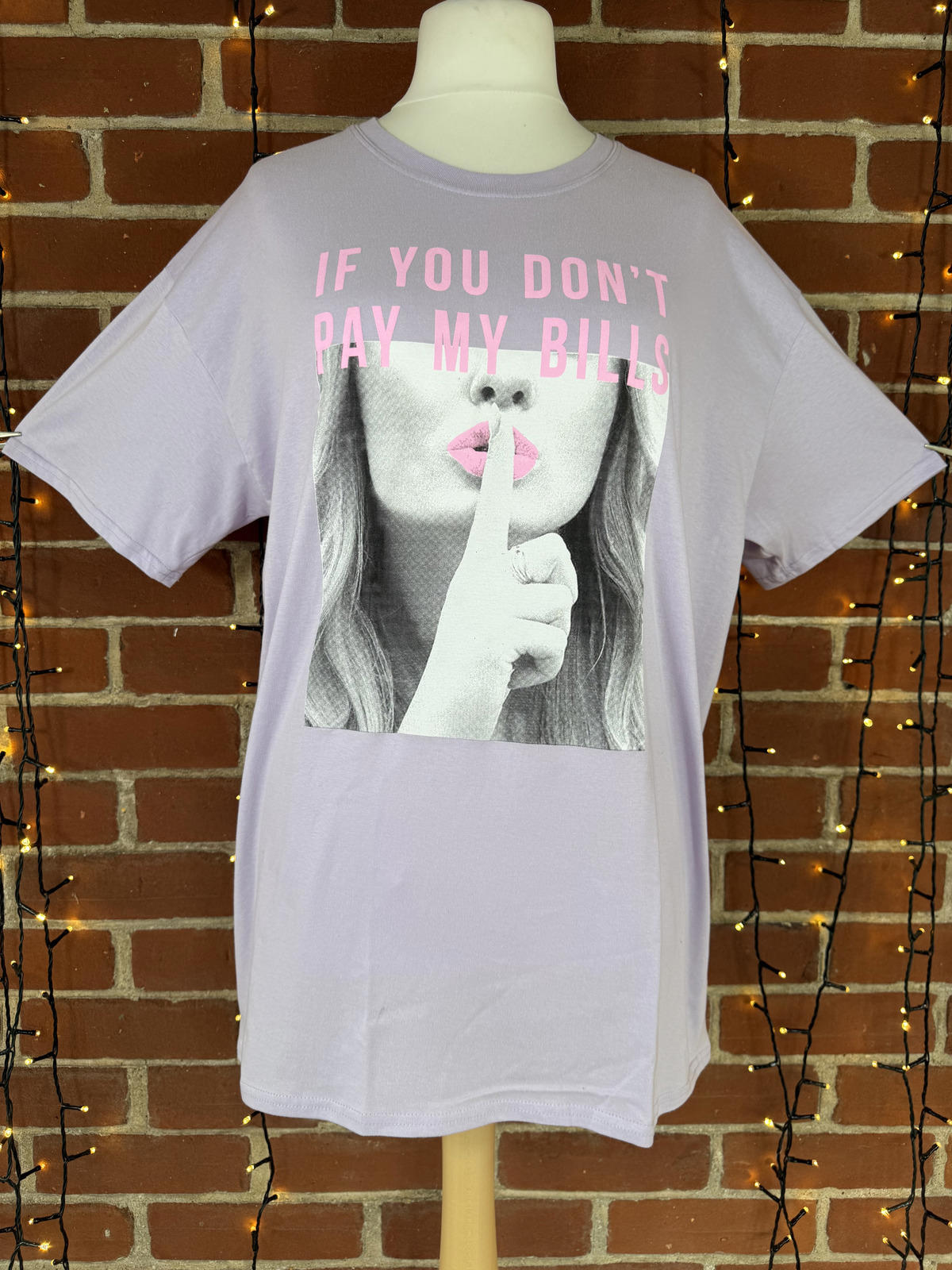 Lavender Graphic T-Shirt Dress with Pink Text - Size 16