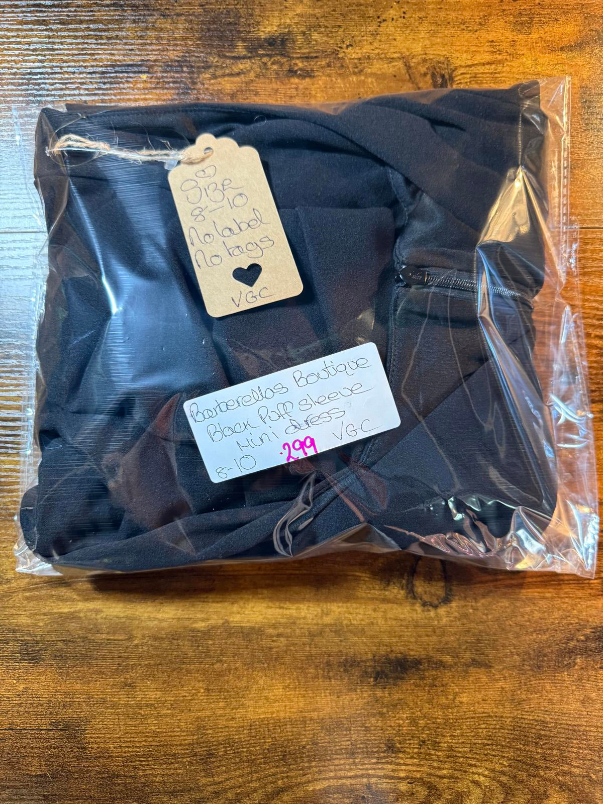 Black Puff Sleeve Mini Dress – Fits UK 8–10 / US 4–6 V-Neck Party Style     .299