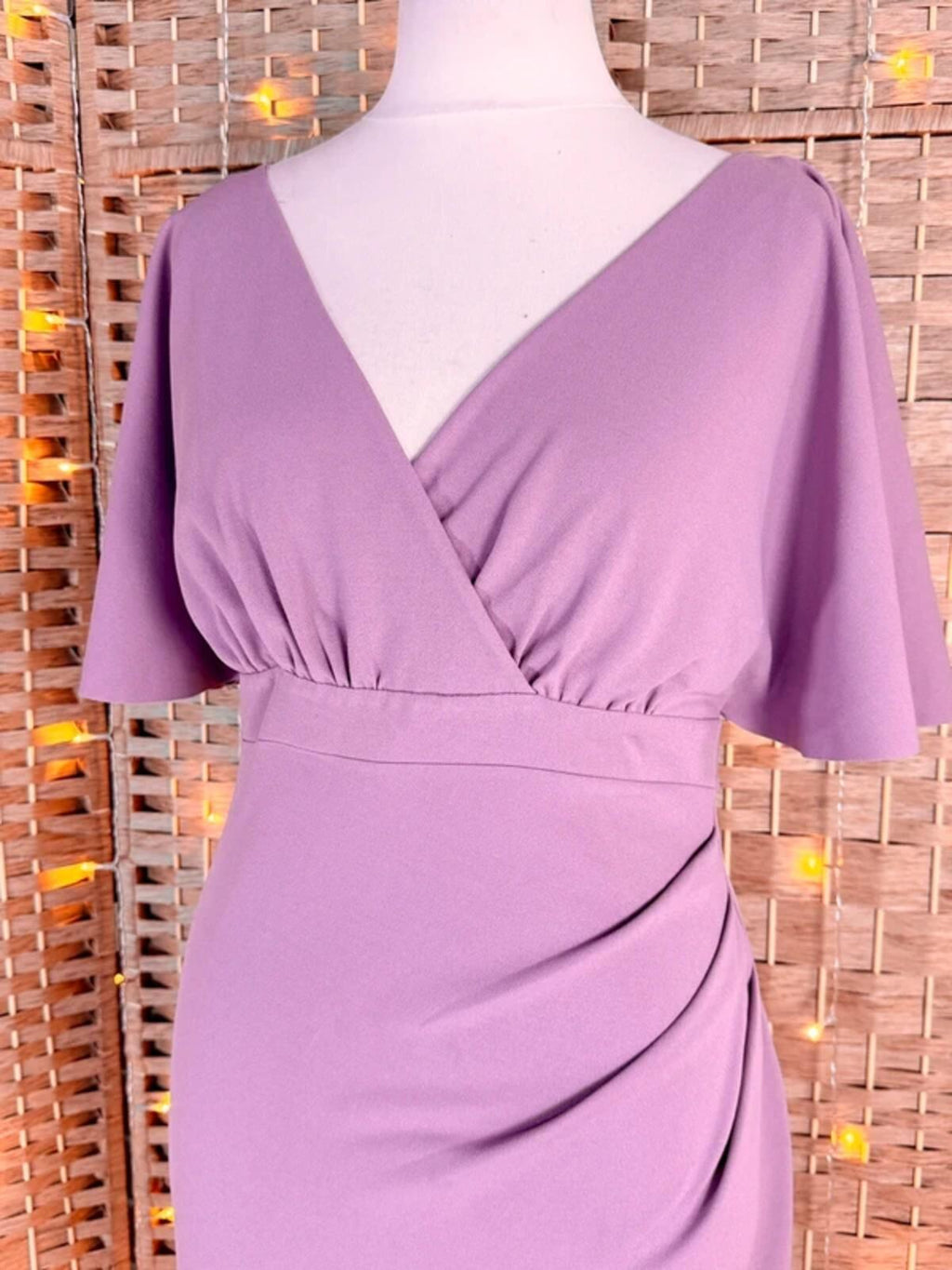 Goddiva Dusky Pink Lavender Midi Dress UK 14 Wrap Occasion BNWT