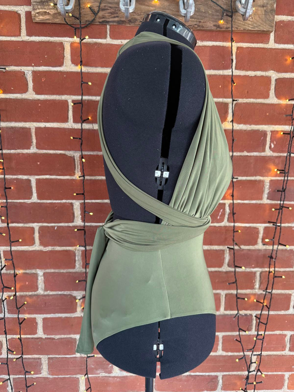 Olive Green Women's One-Piece Swimsuit with Wrap Detail - Size XL