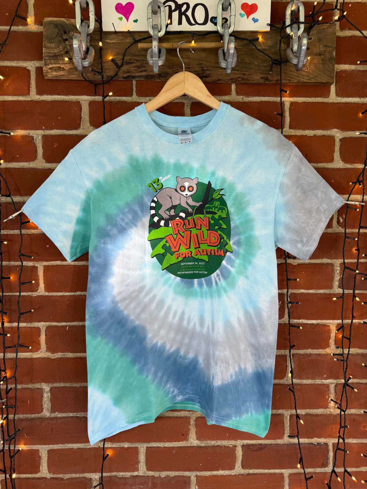 Run Wild T-Shirt for Autism Awareness - Tie-Dye Blue & Green - Size Medium