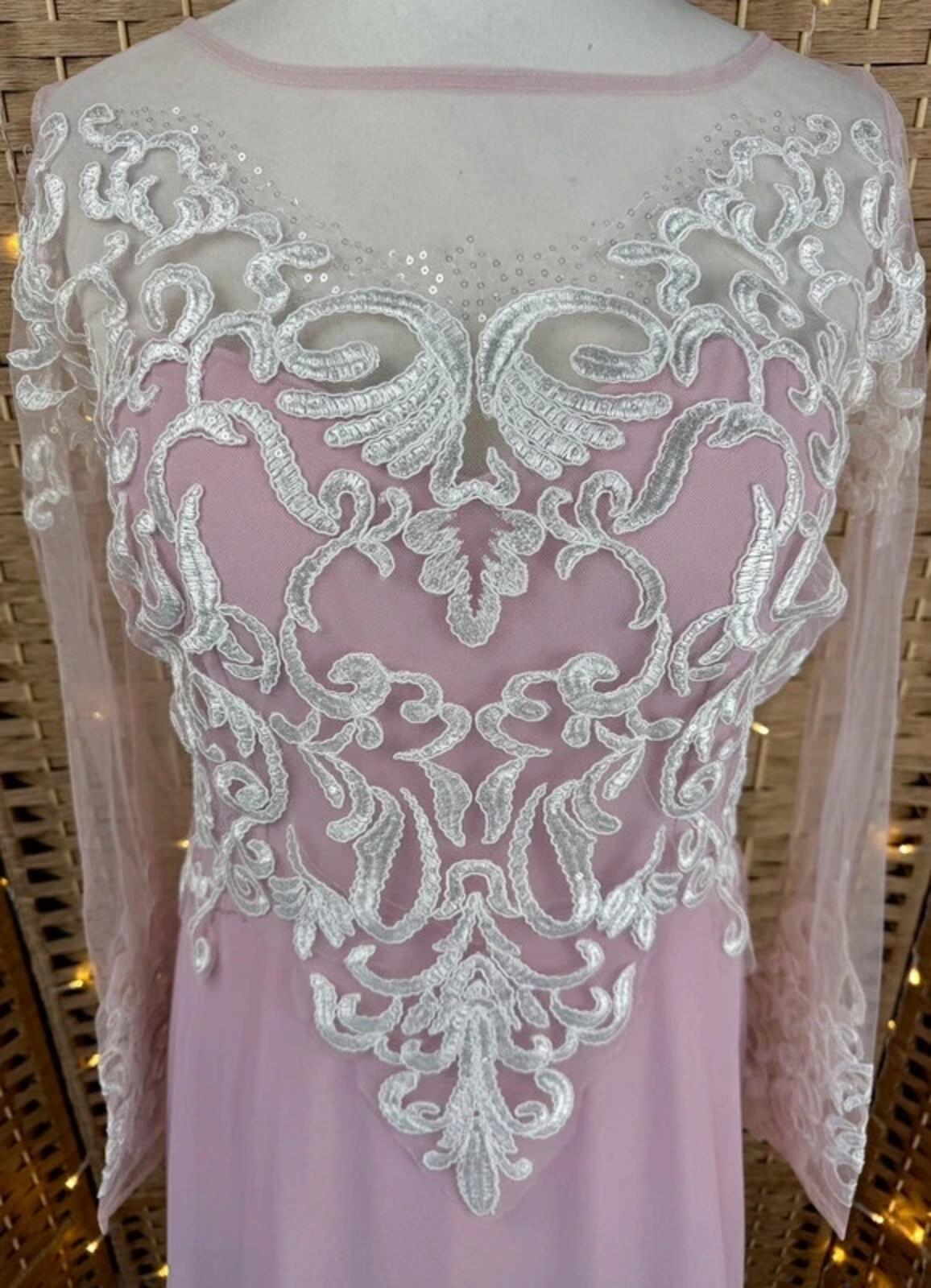 Goddiva Blush Lace Mesh Maxi Dress UK 12-14 (US 8) Occasion Gown