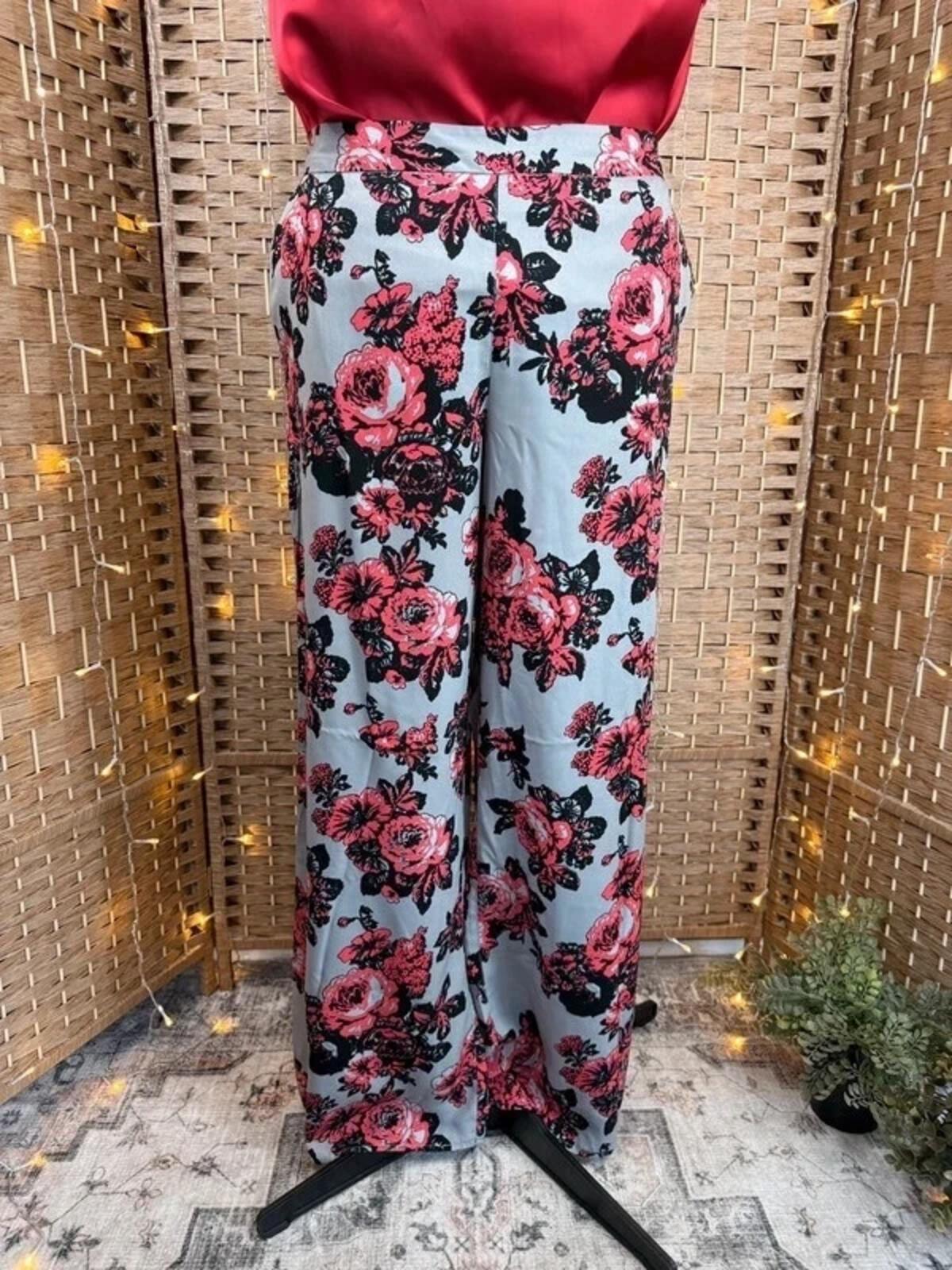 Atmosphere Floral Wide Leg Trousers UK 18-20 US 14-16 Grey