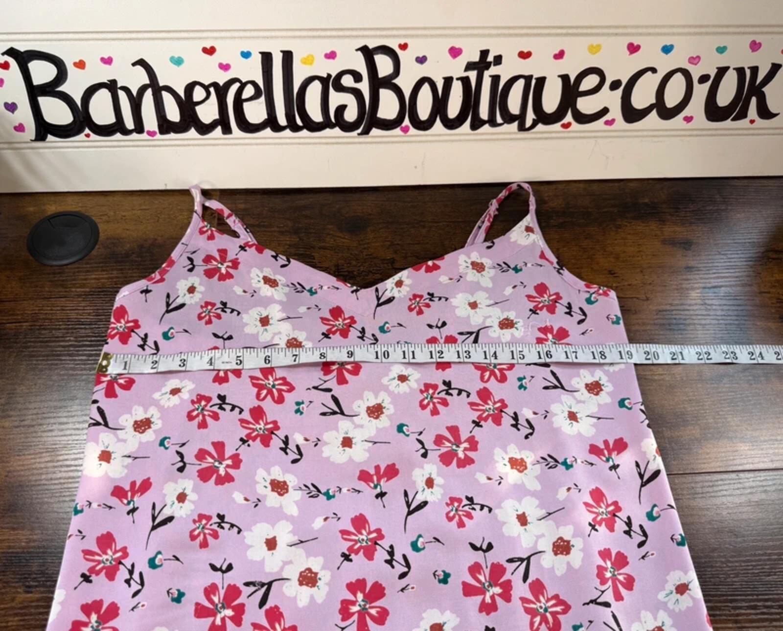 Pink Floral Summer Midi Dress UK 14 Shirred Back Holiday Beach