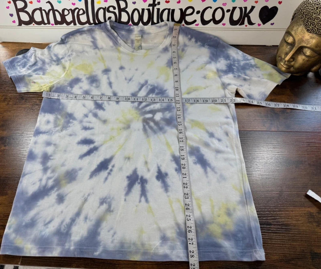 Hand Dyed Tie Dye T-Shirt XL UK 16-18 Blue Green Cotton Tee
