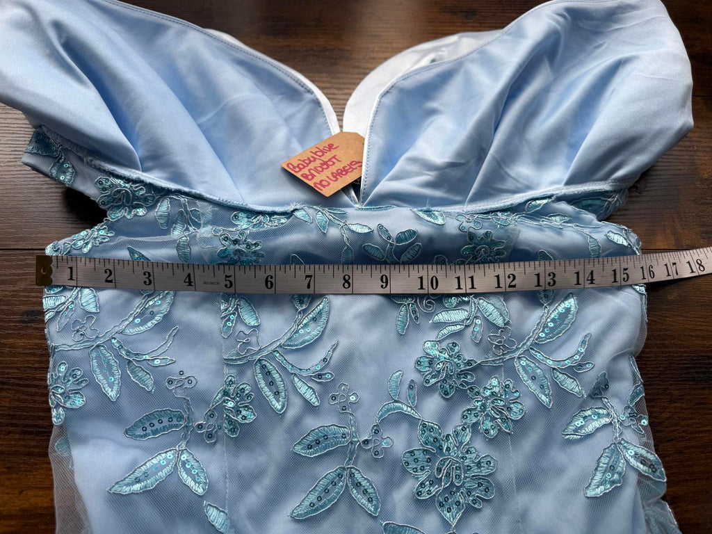 Baby Blue Sequin Embroidered Off-Shoulder Dress UK 8 Prom Gown #181