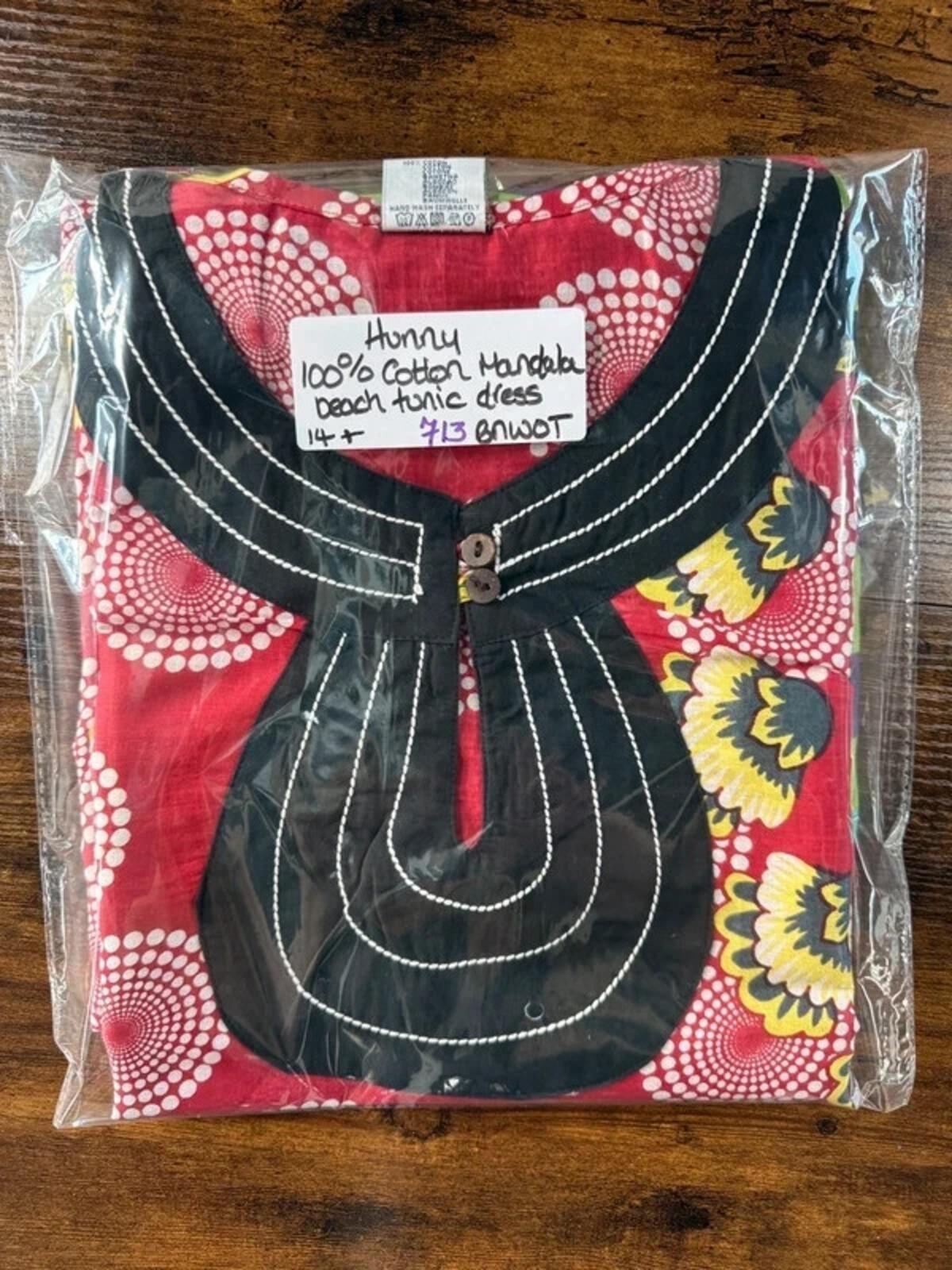 Hunny Design Cotton Dress UK 14 16 Red Boho Floral Festival Summer Tie Back