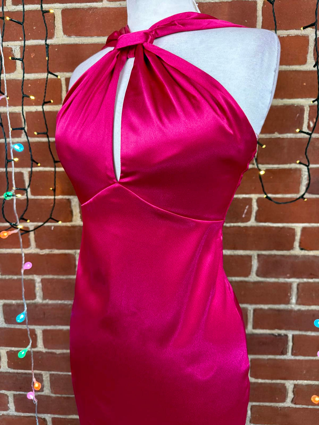 Goddiva Pink Satin Halter Maxi Dress UK 8 / US 4 – Evening Gown             .327