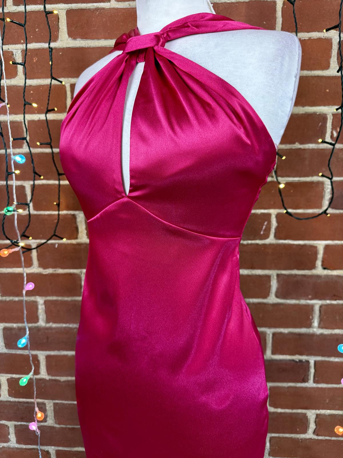 Goddiva Pink Satin Halter Maxi Dress UK 8 / US 4 – Evening Gown             .327