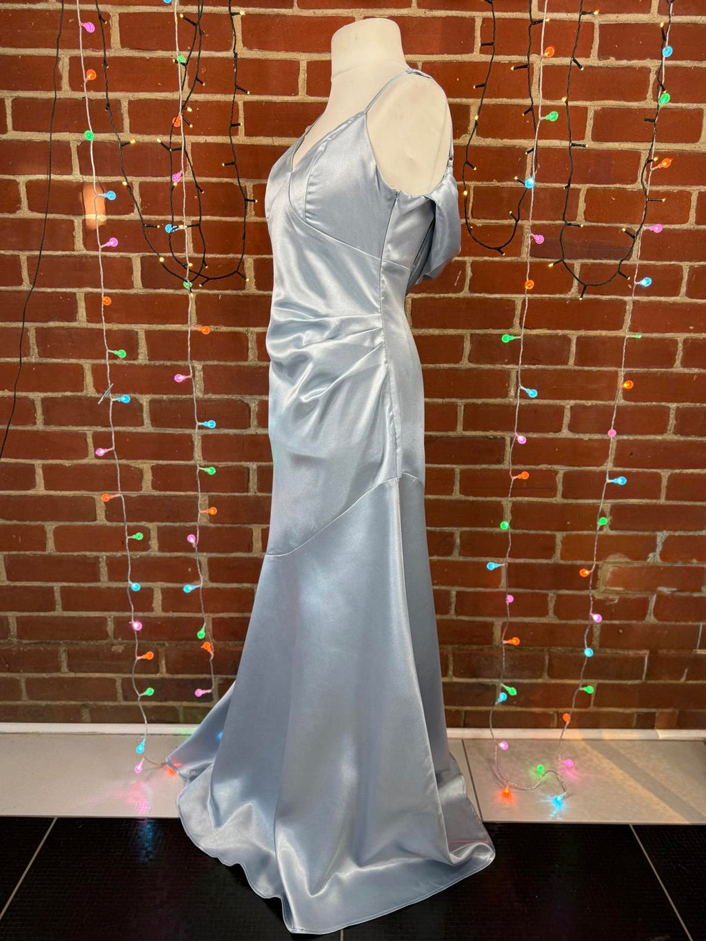 Goddiva Ice Blue Satin Maxi Dress UK 12 Evening Dress      Read Info!        282