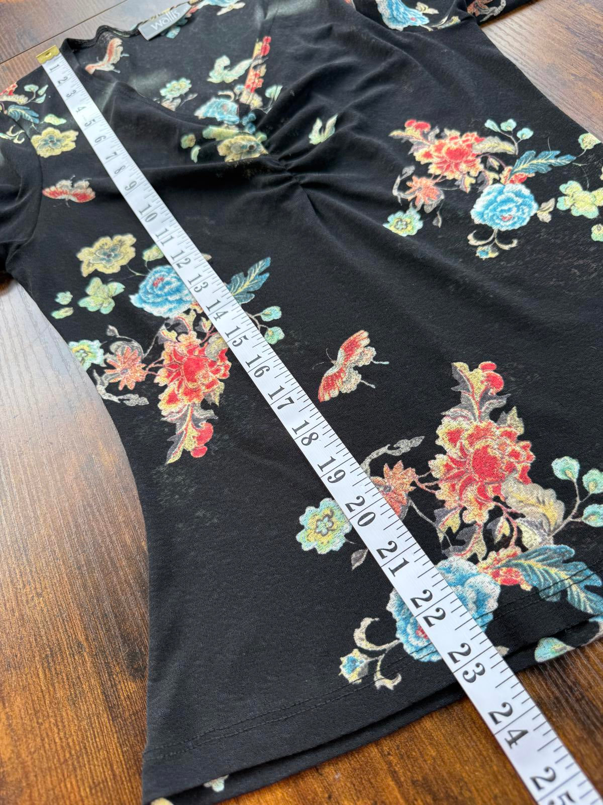Wallis Floral Top Black Vintage UK 14 / US 10 – Stretch Jersey - Circa 1990s