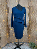 Goddiva Navy One Shoulder Ruffle Pencil Dress UK 16 US 12 BNWT