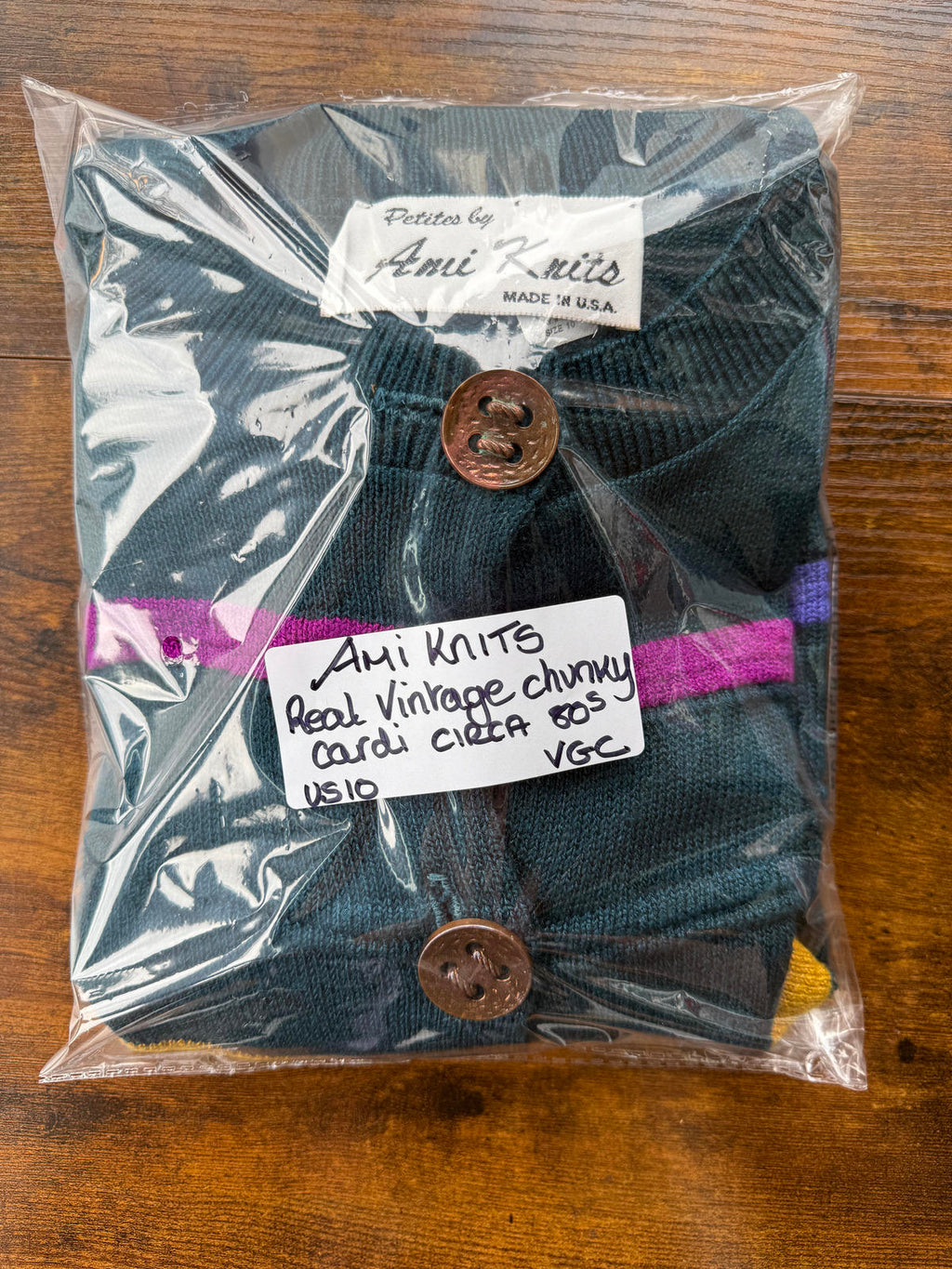 Vintage 1980/90s Ami Knits Petites Cardigan  Shoulder Pads UK Size 12/14 NUM 59