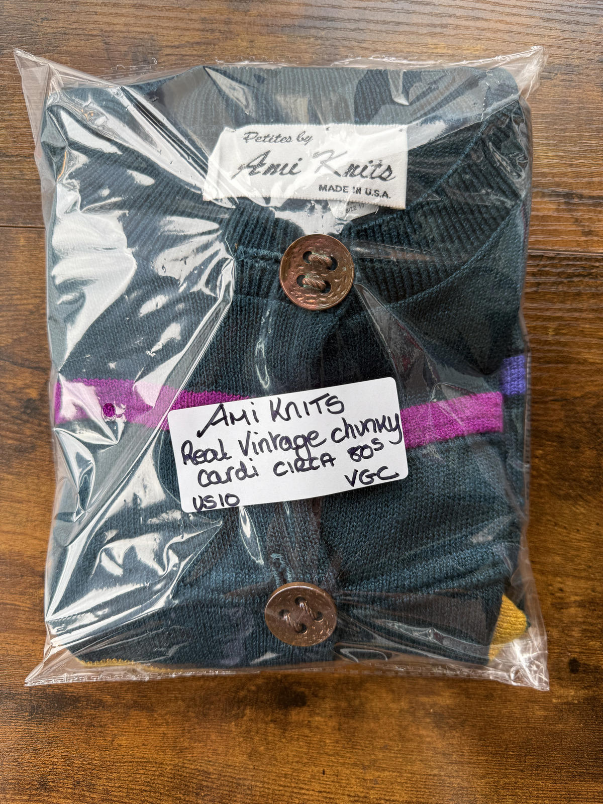 Vintage 1980/90s Ami Knits Petites Cardigan  Shoulder Pads UK Size 12/14 NUM 59