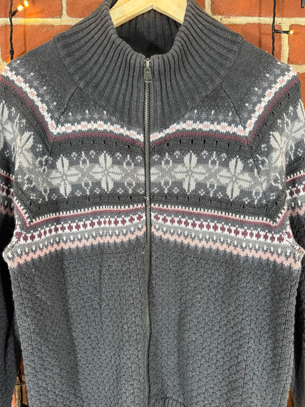 NorthCrest Fair Isle Zip-Up Knit Sweater – Men’s L #104 NUM8