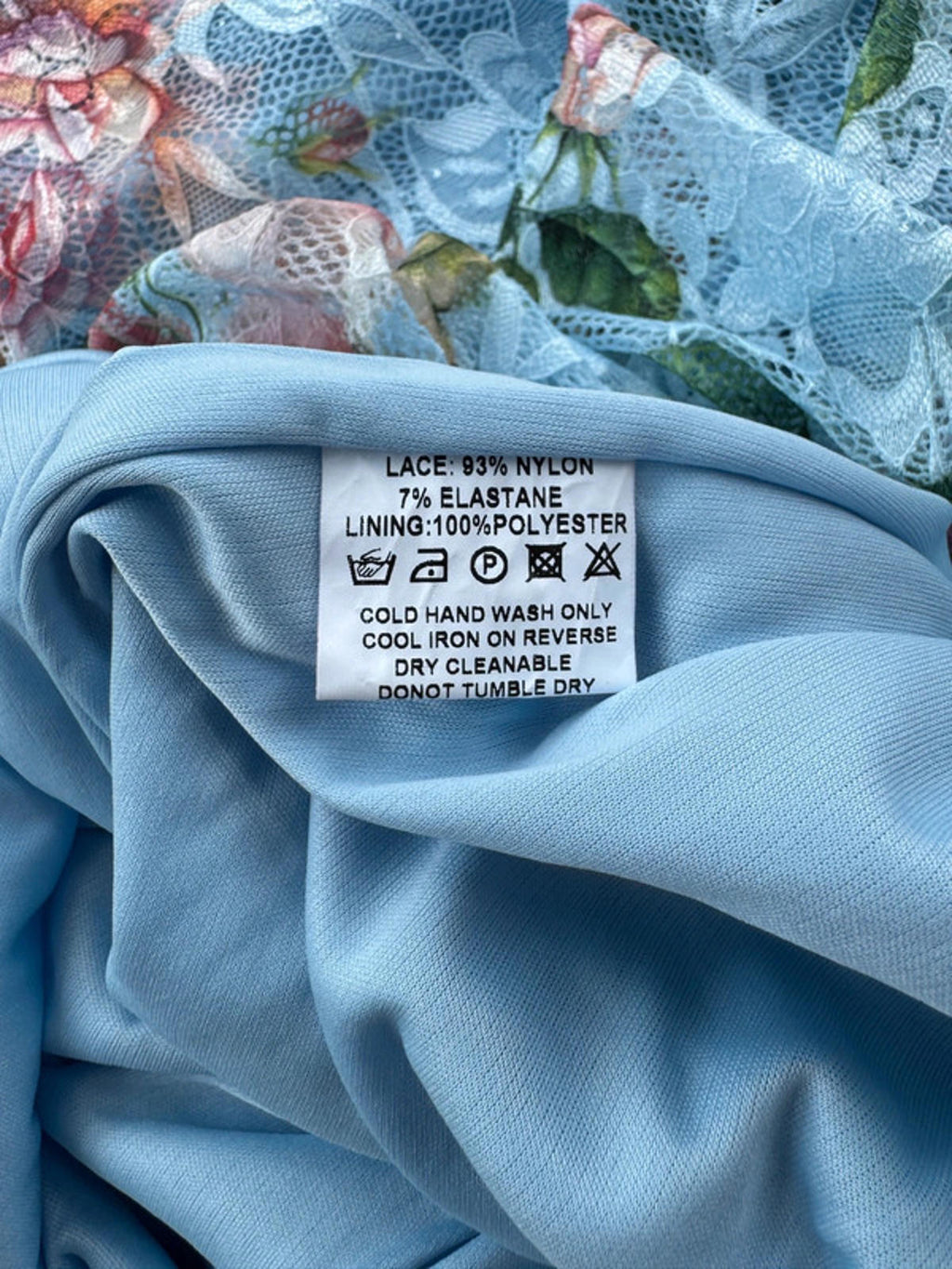 City Goddess UK 10 Blue Lace Bodycon Dress | Floral Overlay | Romantic Midi