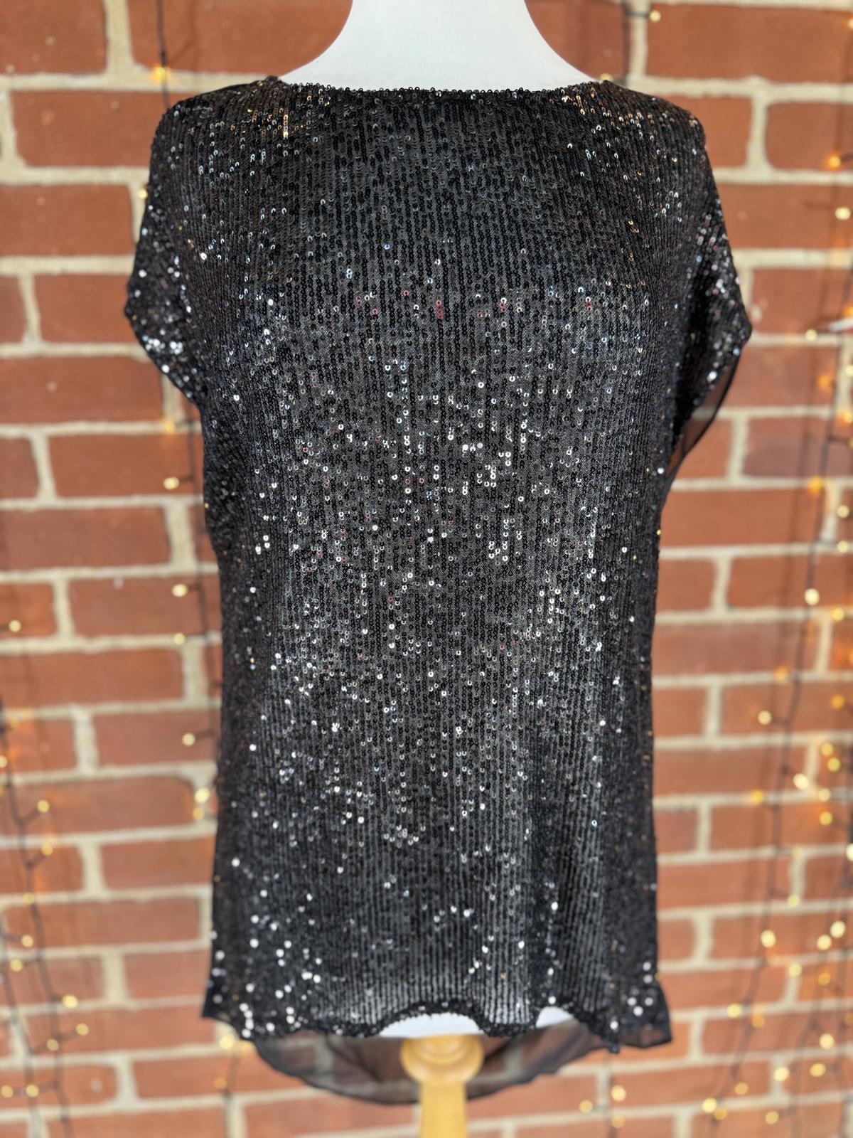 Goddiva Sequin Top Sheer Chiffon Dipped Back UK 12 Medium Party Blouse BNWT #28