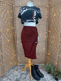 Goddiva Red Sparkle Midi Skirt UK 10 Ruched Bodycon Party Evening