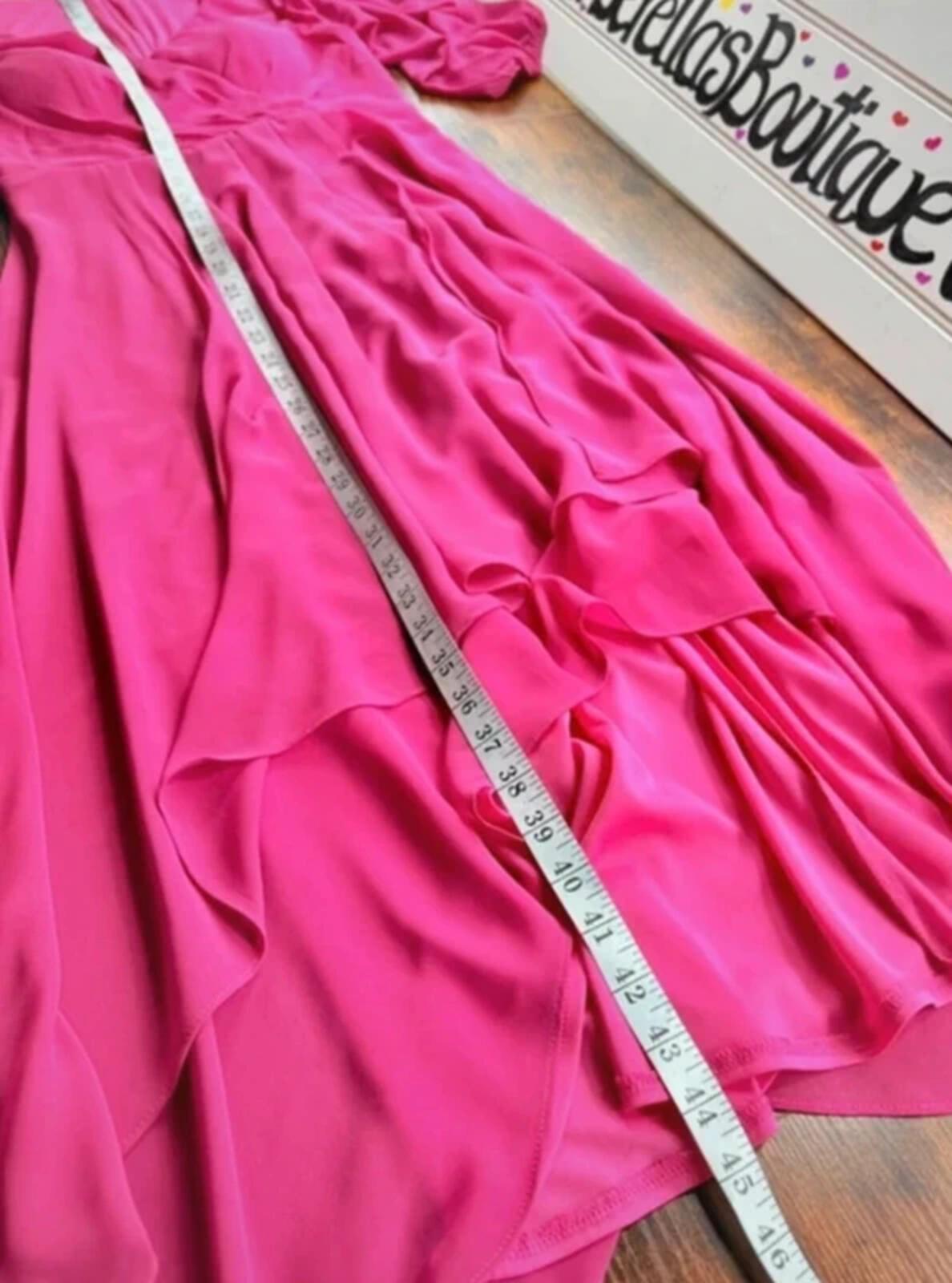 Cerise Pink Chiffon Hanky Hem Dress UK 10-12 Wedding Guest