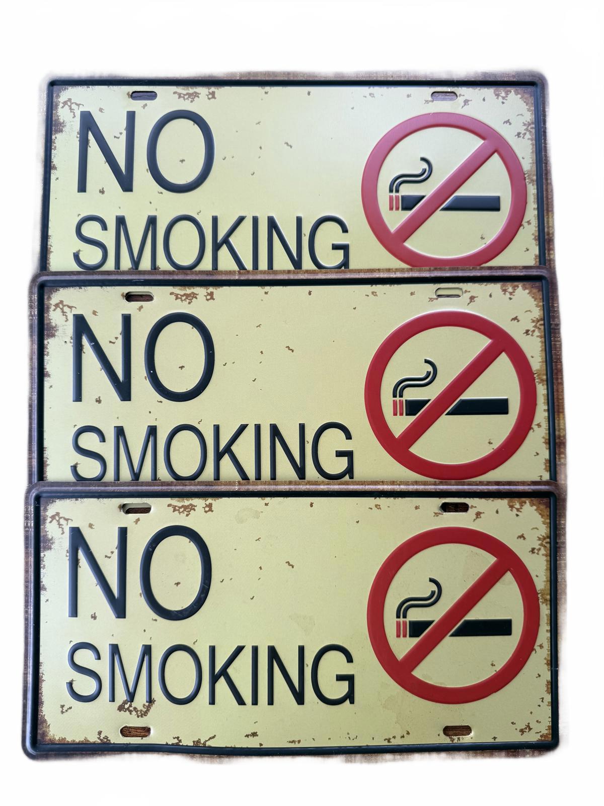 Set of 3 Vintage No Smoking Signs - Decorative Metal Plaques