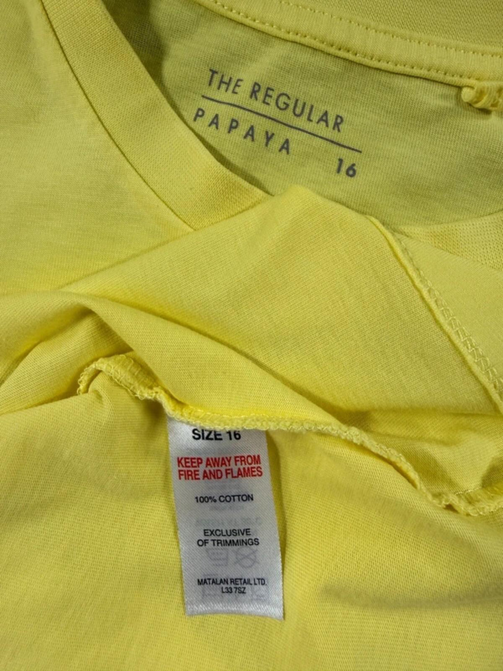 Papaya Lemon Yellow T-Shirt UK 16 Cotton Basic Summer Tee Bright