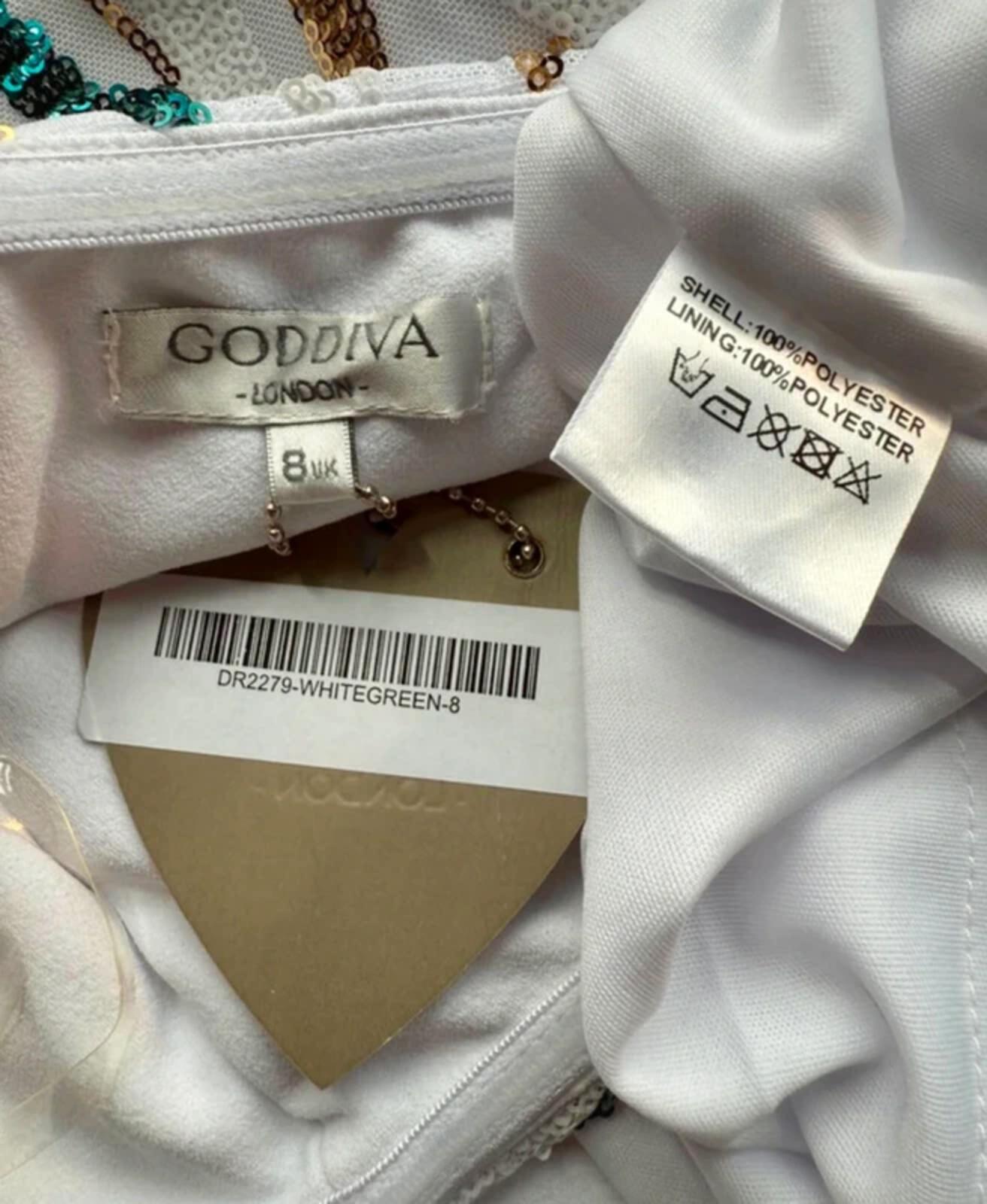 Goddiva White Sequin Strapless Maxi Gown UK 8 BNWT