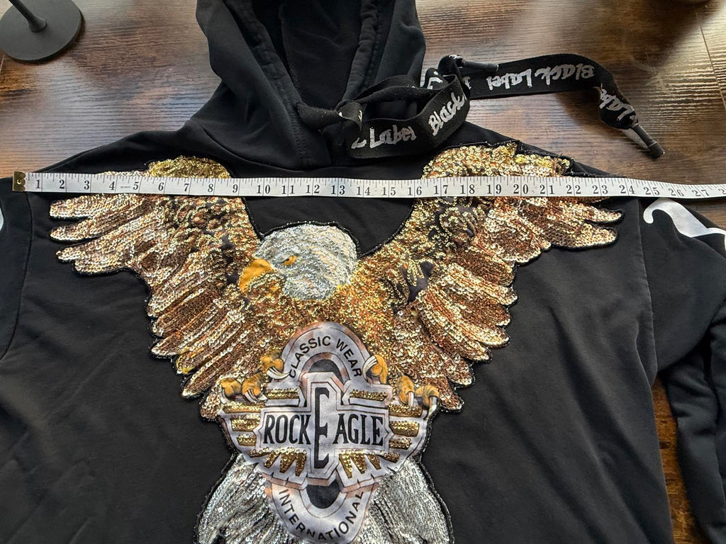 🦅 May by Standing Star “Rock Eagle” Sequin Hoodie – Black – Size 14-16