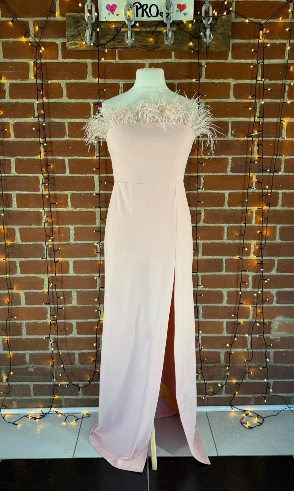 Goddiva Blush Feather Bardot Maxi Dress UK 12 / US 8 Slit Evening            .38