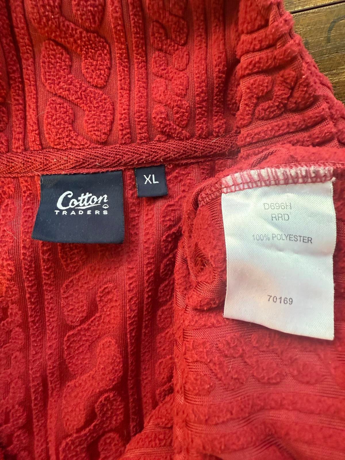 Cotton Traders XL Red Textured Quarter Zip Fleece Top 100% Polyester NUM2