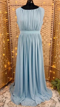 Goddiva Dusky Blue Chiffon Maxi Dress UK 16 Evening Gown