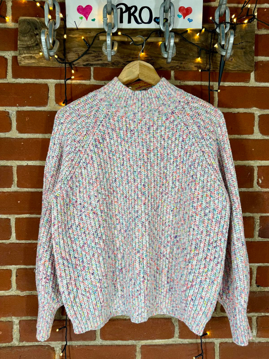 Chunky Multicolour Speckle Knit Jumper UK 14 Pastel Ribbed Crew #57