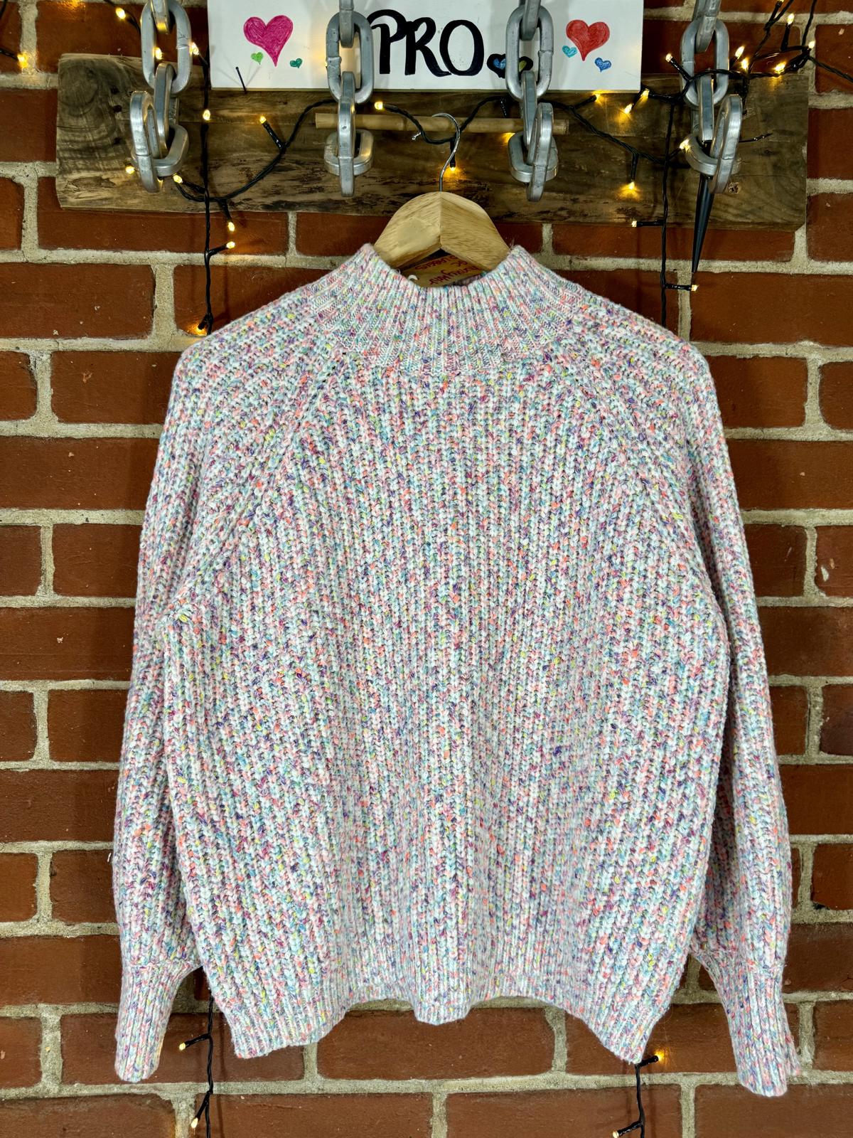 Chunky Multicolour Speckle Knit Jumper UK 14 Pastel Ribbed Crew #57