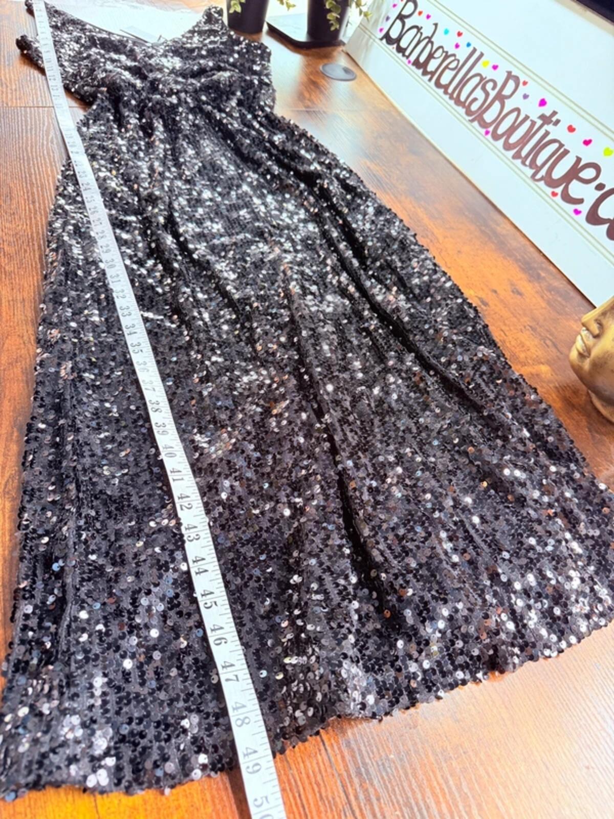 Wallis Black Sequin Midi Dress UK10 US6 Ruched Evening Party