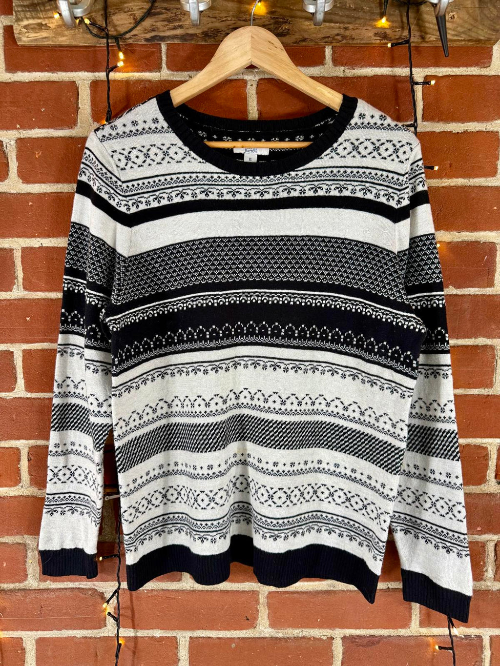 Croft & Barrow Men’s XL Fair Isle Sweater – Black/White – Cotton Blend NUM9