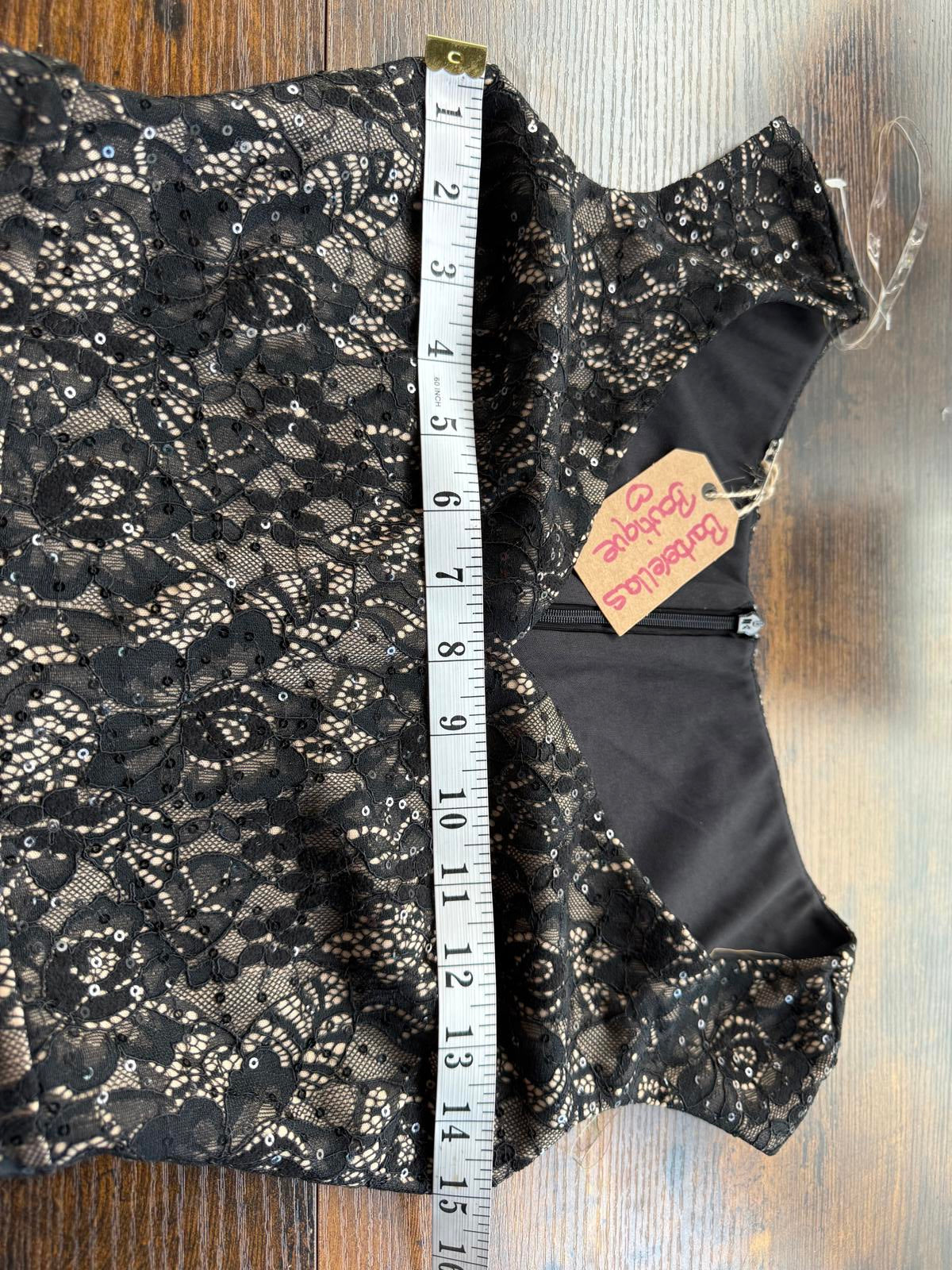 Black Lace Sequin Fit & Flare Midi Dress UK 6 EU 34 US 2 Party Evening Wedding