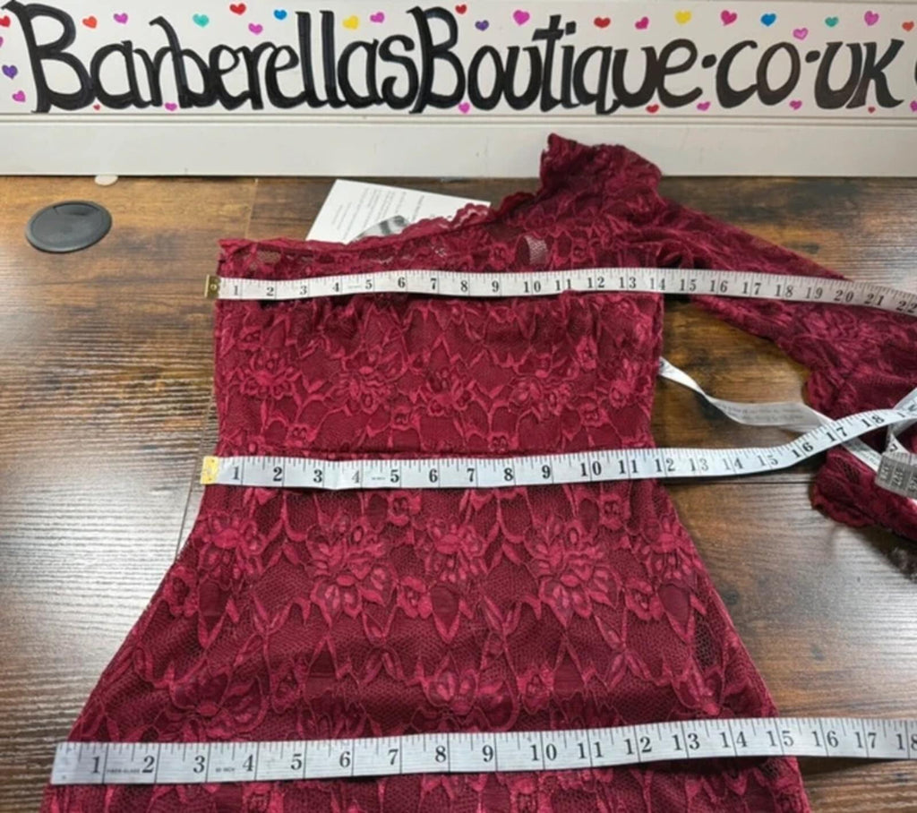 Goddiva Burgundy Lace One Shoulder Maxi Dress UK 8 BNWT Gothic Glam