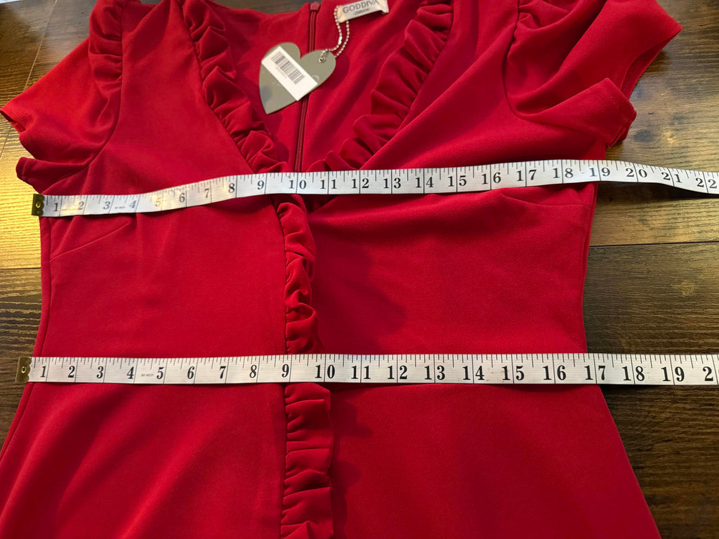 Goddiva Red Ruffle A-Line Midi Dress Size 14 DR3876 BNWT 218
