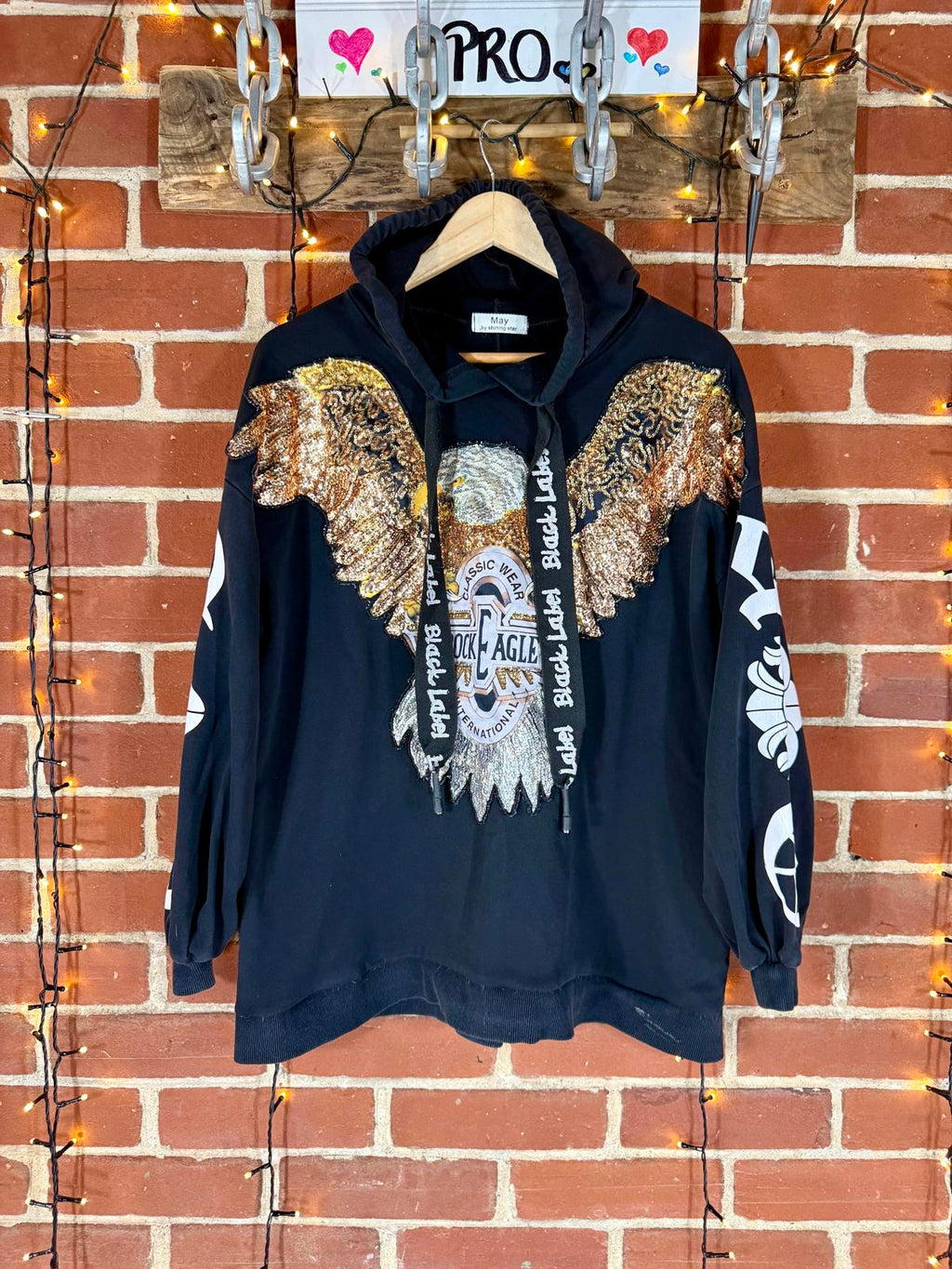 🦅 May by Standing Star “Rock Eagle” Sequin Hoodie – Black – Size 14-16