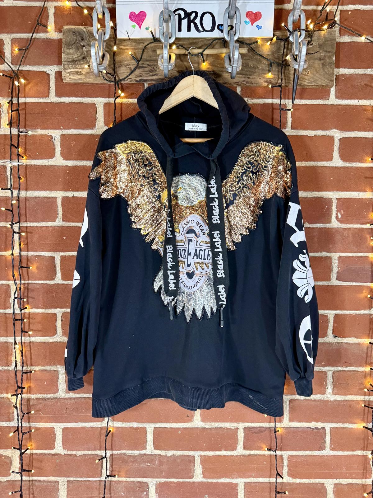 🦅 May by Standing Star “Rock Eagle” Sequin Hoodie – Black – Size 14-16