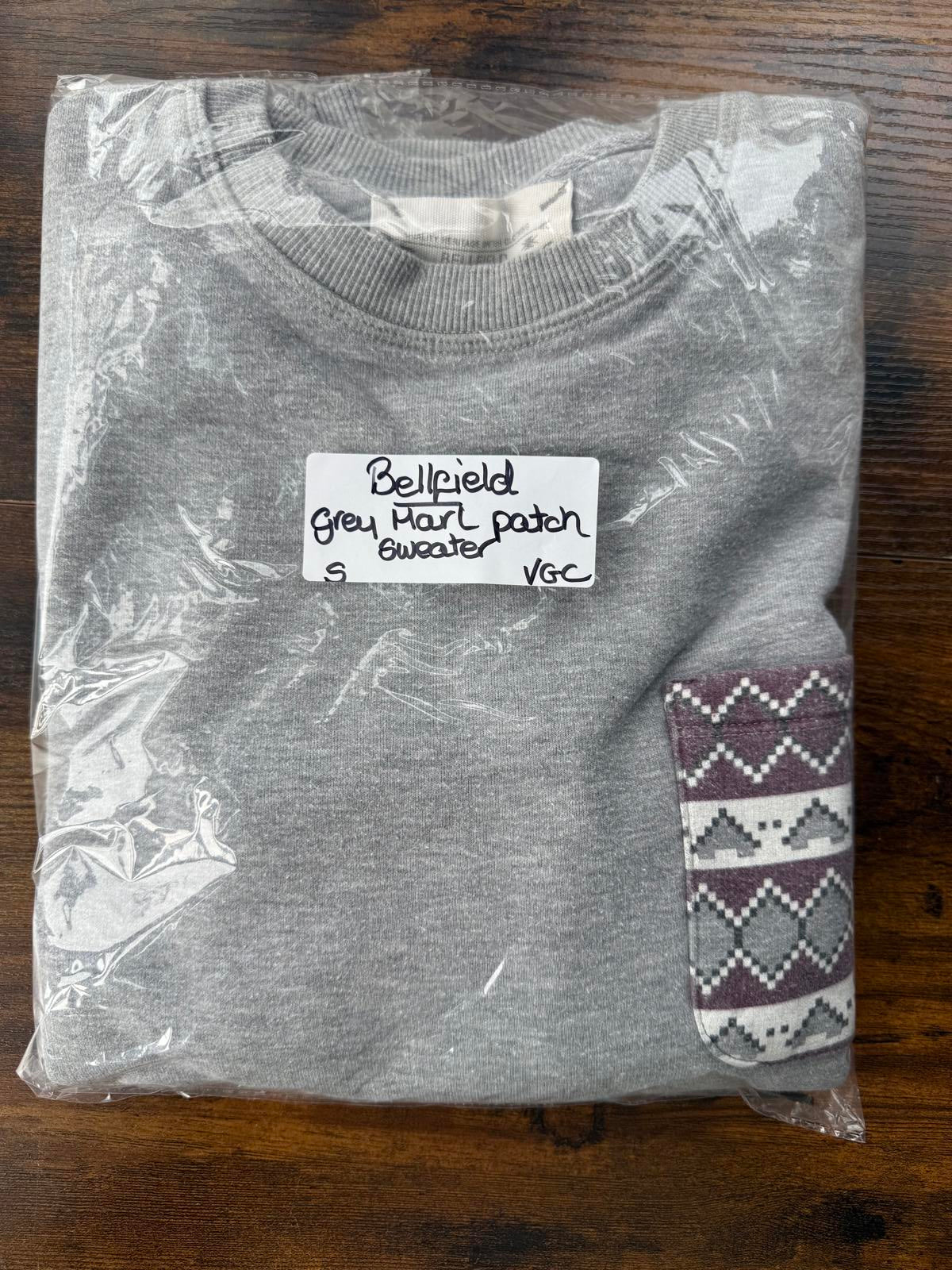 Vintage 2010s Bellfield Sweatshirt Small Grey Aztec Pocket Elbow Patch