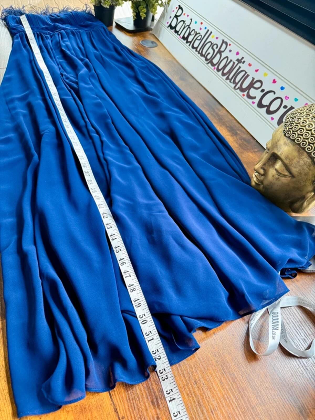 Goddiva Navy Feather Bandeau Maxi Dress UK 8 Prom Cruise