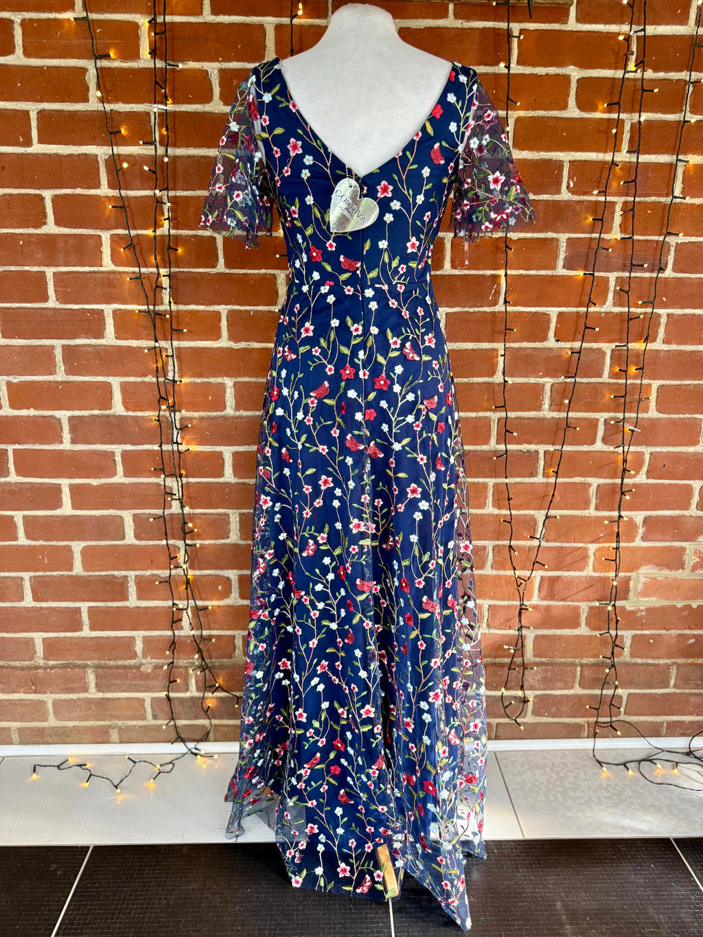 Goddiva London DR3798 Navy Embroidered Floral Maxi Dress – UK 8  #90