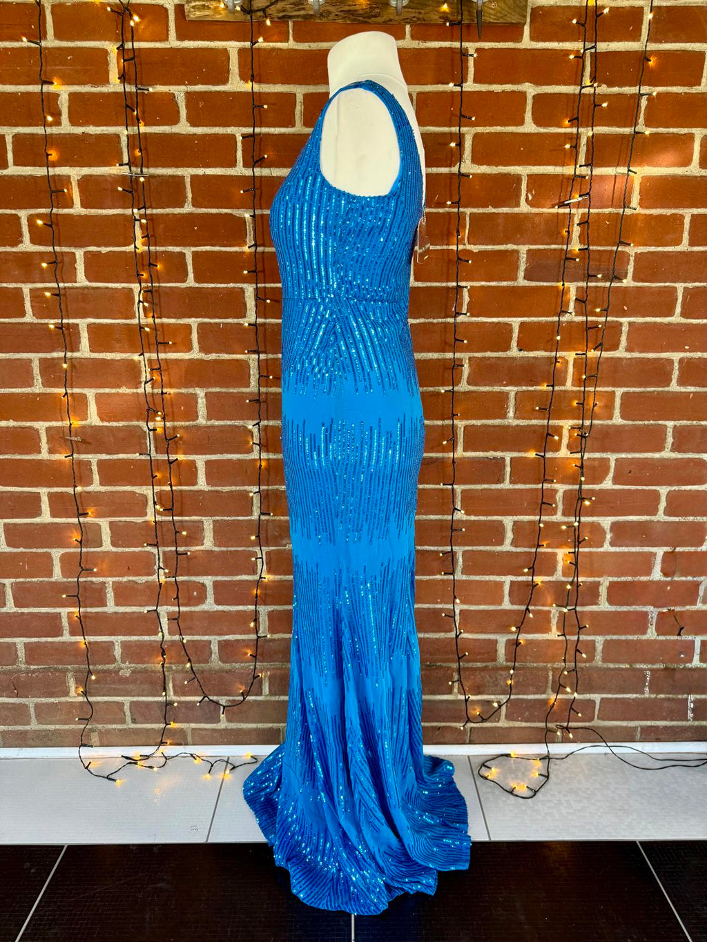 Goddiva London Vivid Blue Sequin Maxi Dress UK 12 BNWT Evening Ball Prom Gown
