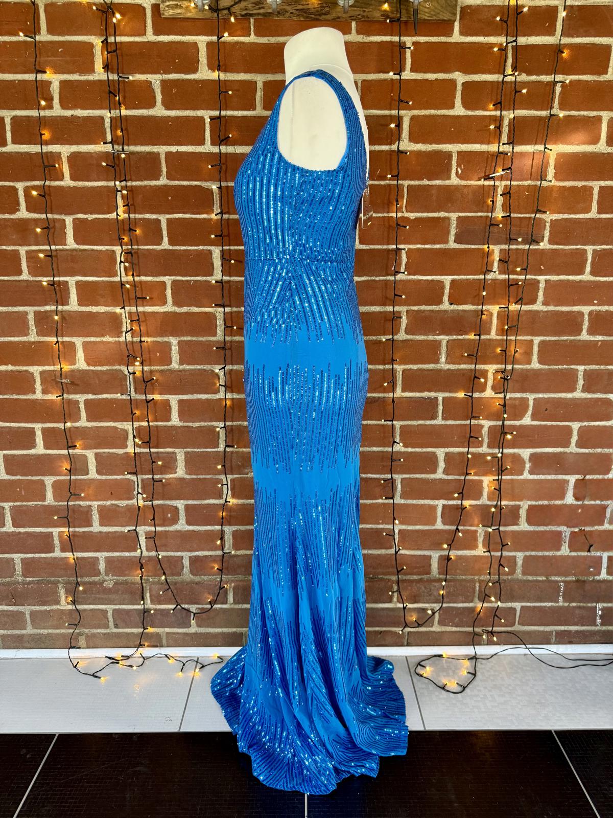 Goddiva London Vivid Blue Sequin Maxi Dress UK 12 BNWT Evening Ball Prom Gown