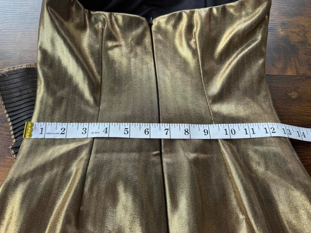 Gold Metallic Strapless Pleated Mini Dress UK Size 8–10