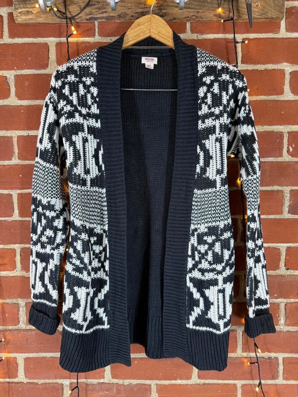 Mossimo Supply Co. Black & White Fair Isle Knit Cardigan Size M #66 NUM7