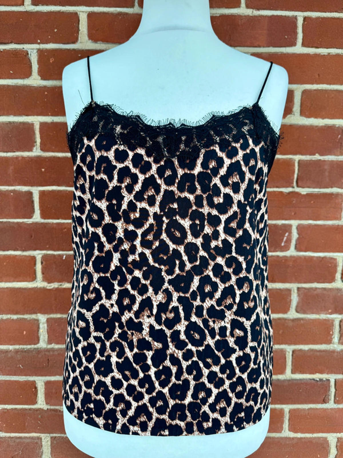 Chic Leopard Print Camisole with Lace Trim - Size Large