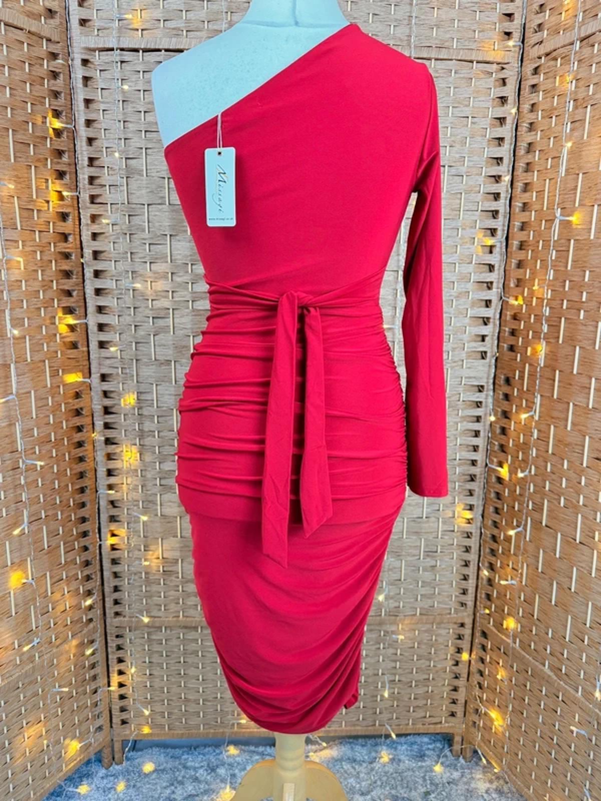 Missagi London Red One Shoulder Ruched Midi Dress UK 12